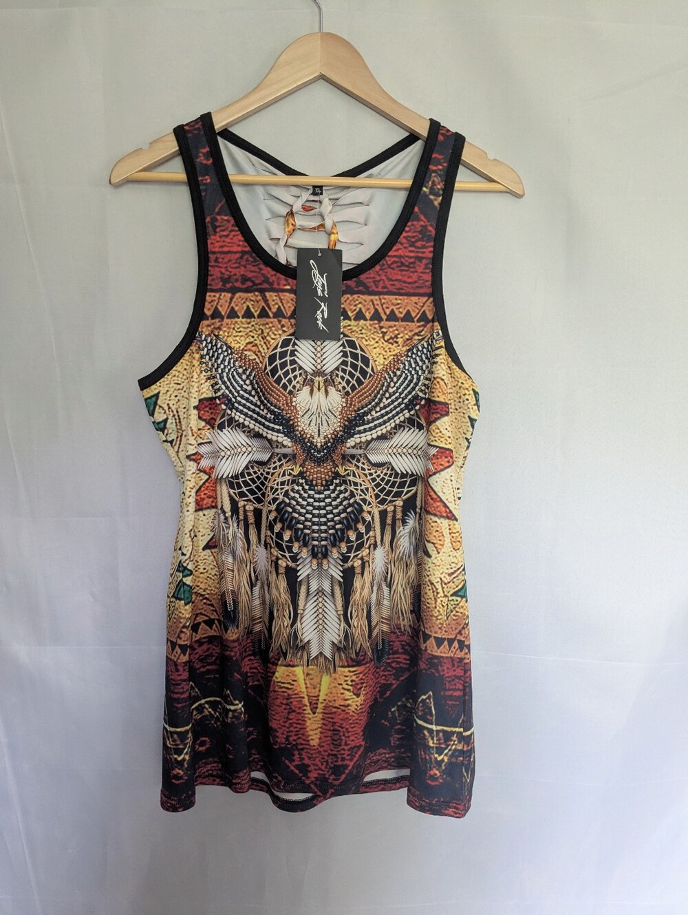 Jay's Rock Dreamcatcher Eagle Graphic Cut-out Tank Top Tunic Length XL NWT